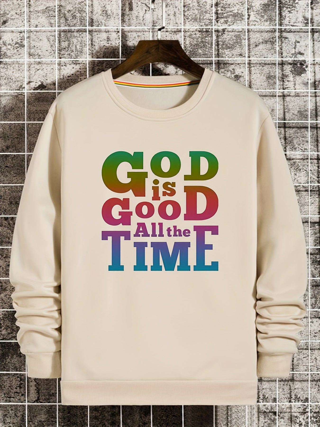 GOD IS GOOD Print Sweatshirt Men's Casual Graphic Crew Neck Pullover