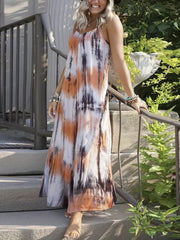 Tie Dye V Neck Maxi Dress Medium Stretch Loose Cami