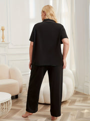 Women's Casual Pajama Set Short Sleeve Button Up Shirt & Pants