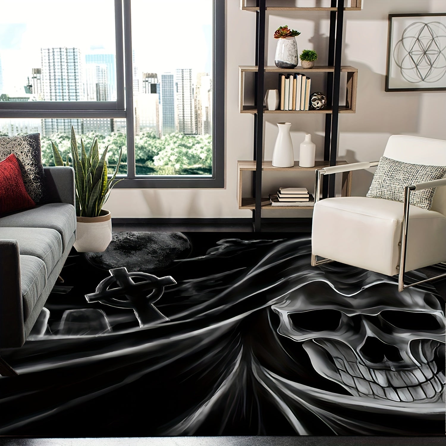 Halloween Skull Area Rug Anti Slip Washable Crown Home Bedroom