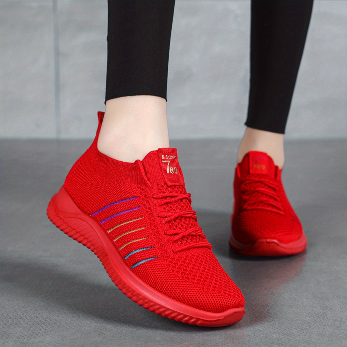 Women's Striped Running Shoes Lace Up Breathable Casual Sneakers
