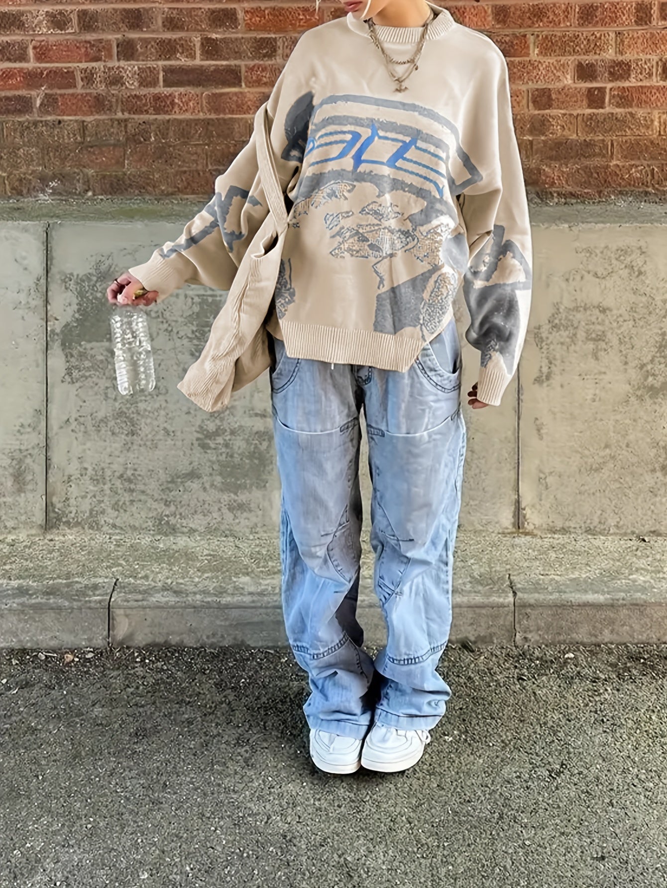 Y2K Sweater Women's Plus Graphic Print Knitted Long Sleeve