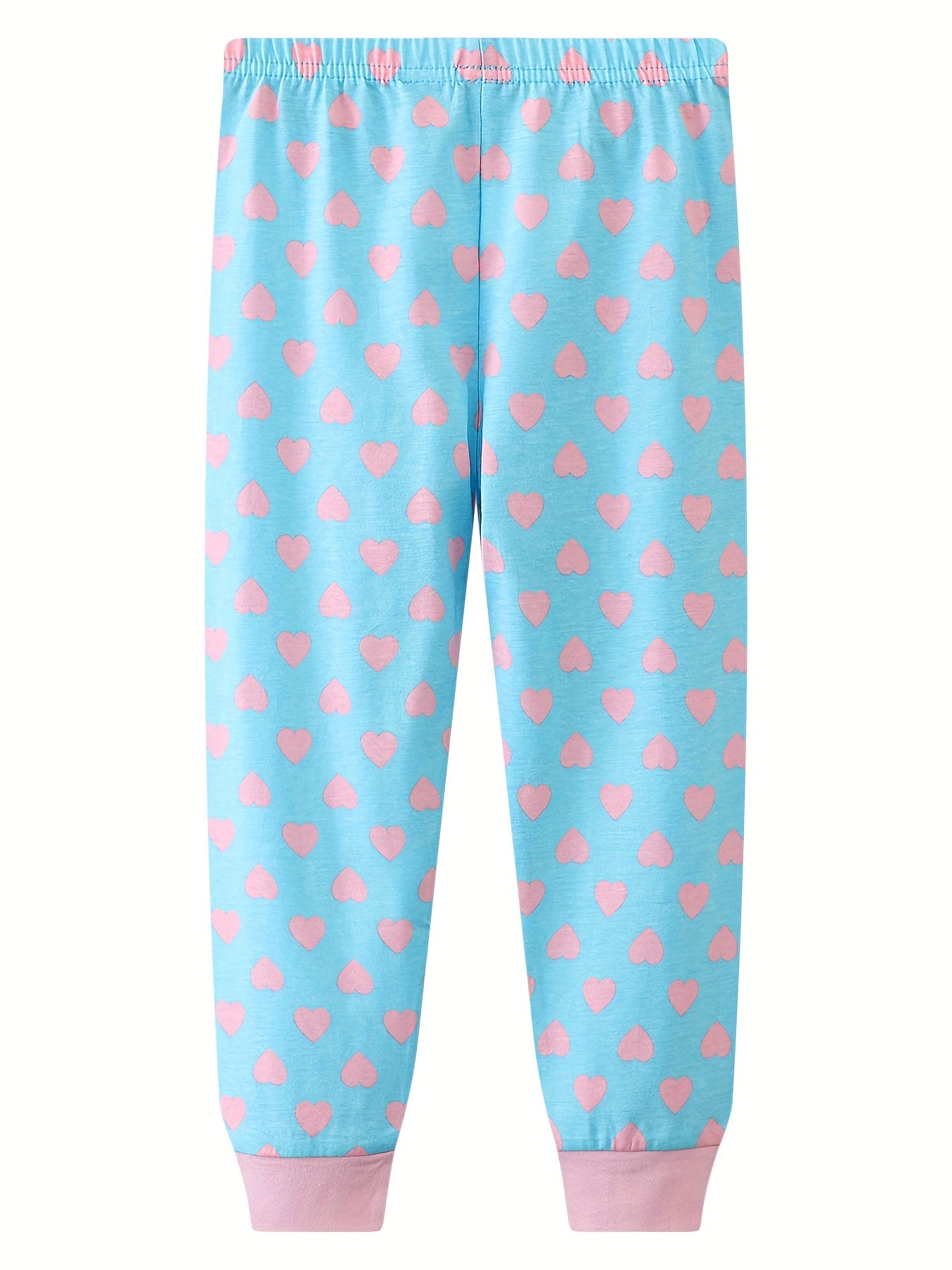 Girls Biker Girl Print Long Sleeve Top & Heart Print Trousers Cotton Pajamas Set