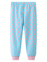 Girls Biker Girl Print Long Sleeve Top & Heart Print Trousers Cotton Pajamas Set