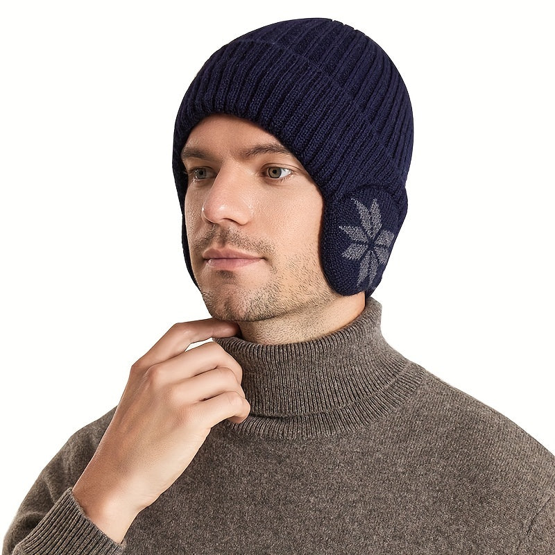 Men's Plush Warm Knitted Hat Beanie Cap With Ear Flaps