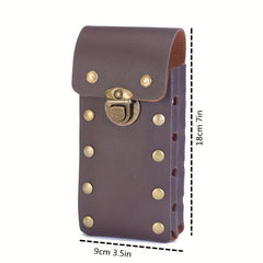 Men's PU Leather Waist Bag Double Layer Outdoor Sports