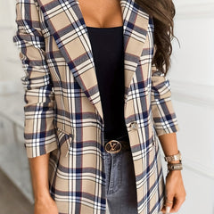 Women's Plus Plaid Print Blazer Long Sleeve