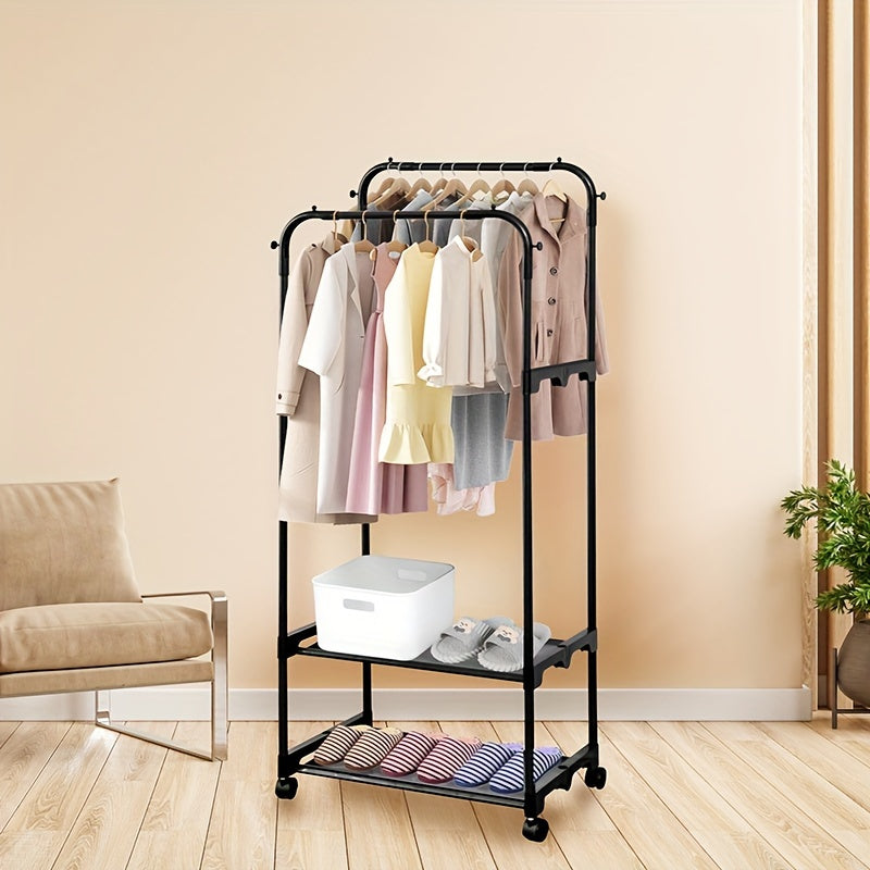 Double Rod Clothes Drying Rack With Shoe Rack