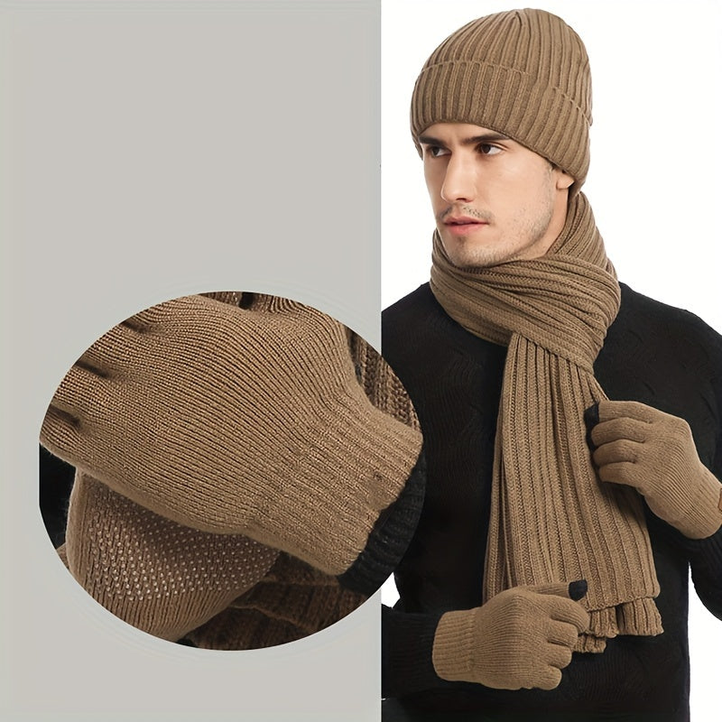 Thick Knit Hat Scarf Gloves Set Men Women