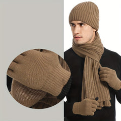 Thick Knit Hat Scarf Gloves Set Men Women