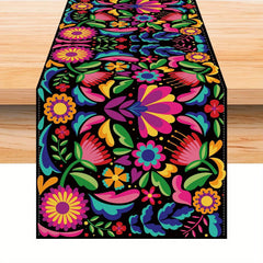 Mexican Style Table Runner Colorful Flowers Seasonal Anniversary Kitchen Dining