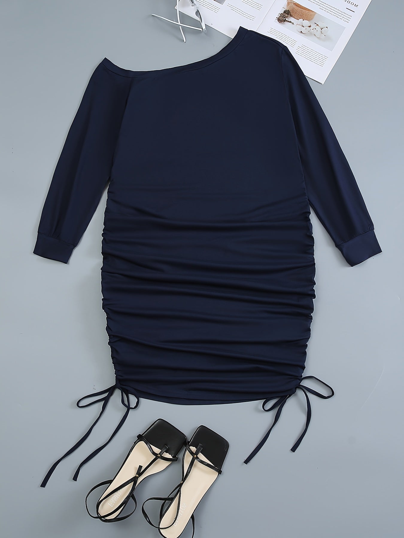 One Shoulder Ruched Long Sleeve Dress