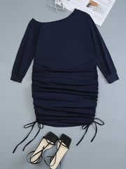 One Shoulder Ruched Long Sleeve Dress