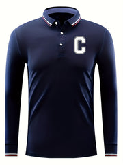 Men's Golf Shirt Long Sleeve Letter C Print Chukker Shirt