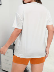 Casual Loungewear Set Women's Plus Letter & Number Print Round Neck T