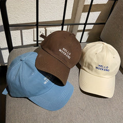 Casual Baseball Hello Weekend Embroidery Cotton Sun Hats Man Unisex Dad Hats
