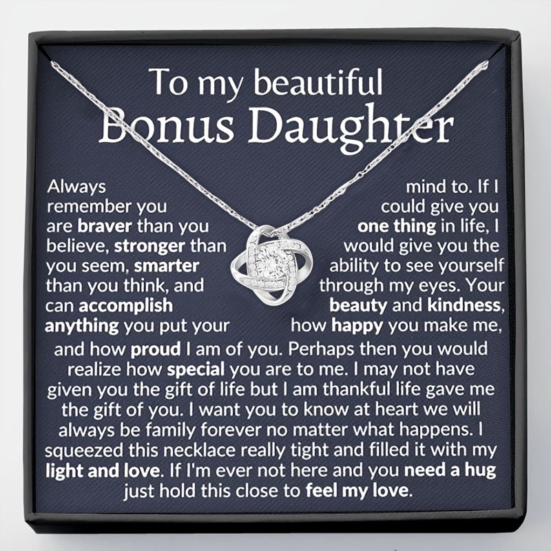 Bonus Daughter CZ Knot Necklace Message Card Birthday