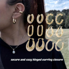 6 Pairs Golden Hoop Earrings Set Hypoallergenic Open Curved Jewelry