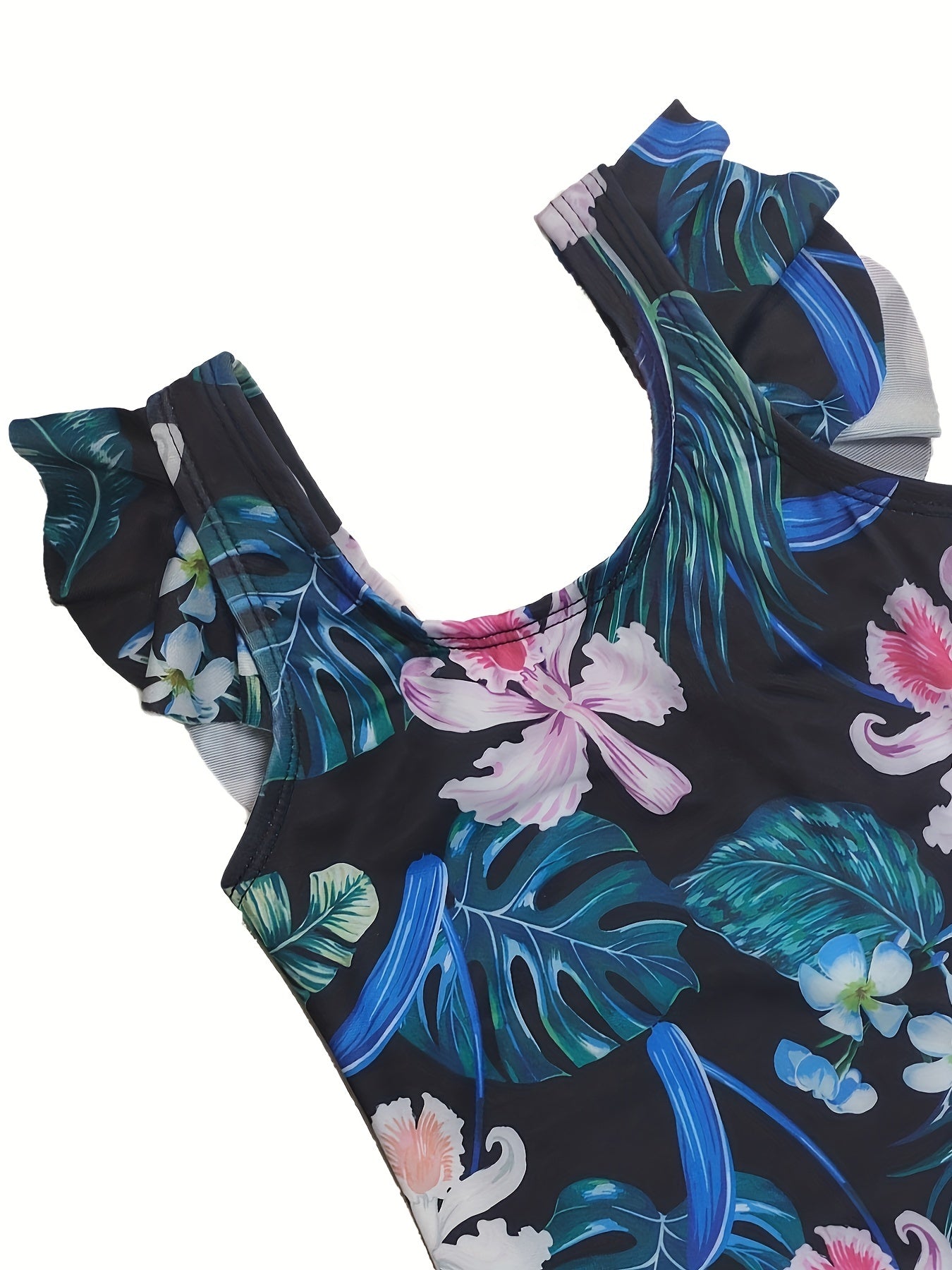 Toddler Girls Floral Ruffle Trim One Piece Swimsuit
