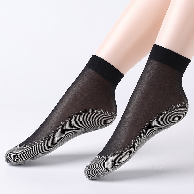 10 Pairs Lace Mesh Crew Socks Soft Semi Sheer Women's Stockings