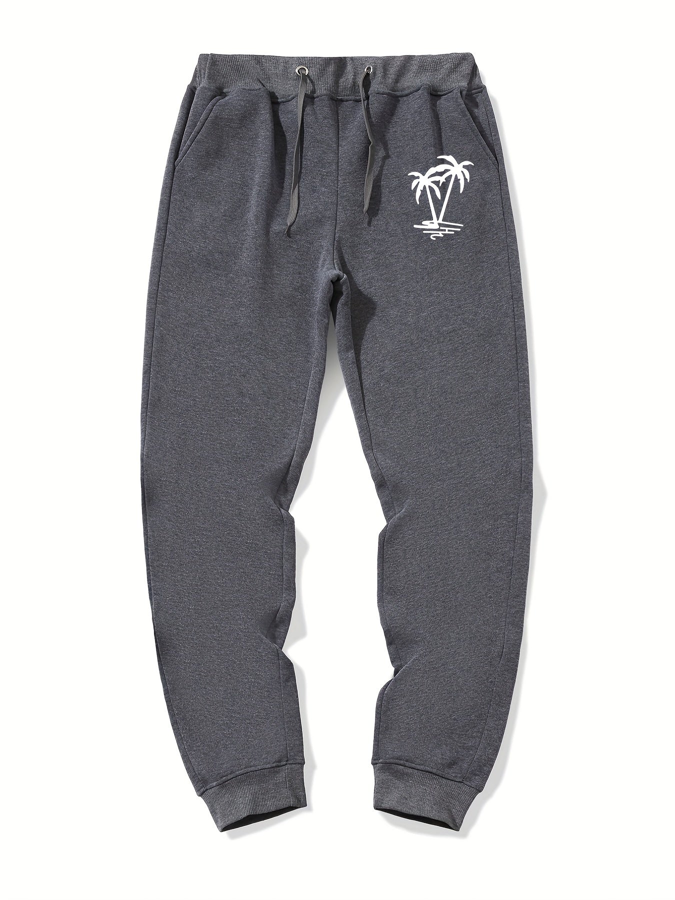 Palm Tree Pattern Casual Stretch Joggers Men's Sweatpants