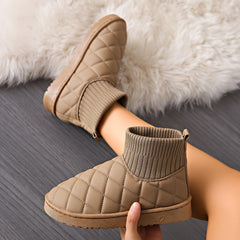 Winter Snow Boots Women Round Toe Waterproof Quilted Detail Fleece Lining