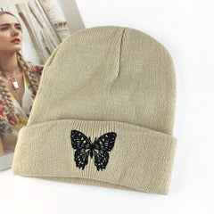 Y2K Butterfly Embroidered Beanie Hat Hip Hop Knit Couple Skull Cap