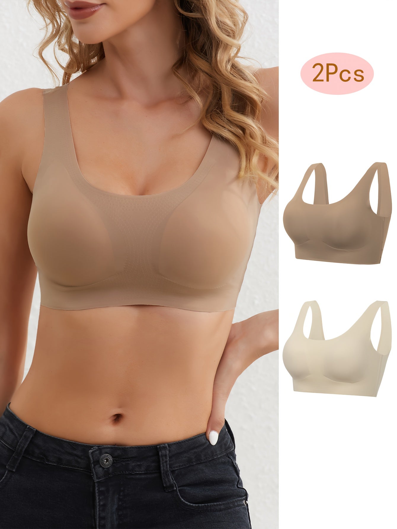 2pcs Seamless Wireless Bras Comfy & Stretch Intimates