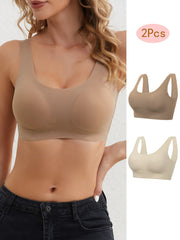 2pcs Seamless Wireless Bras Comfy & Stretch Intimates
