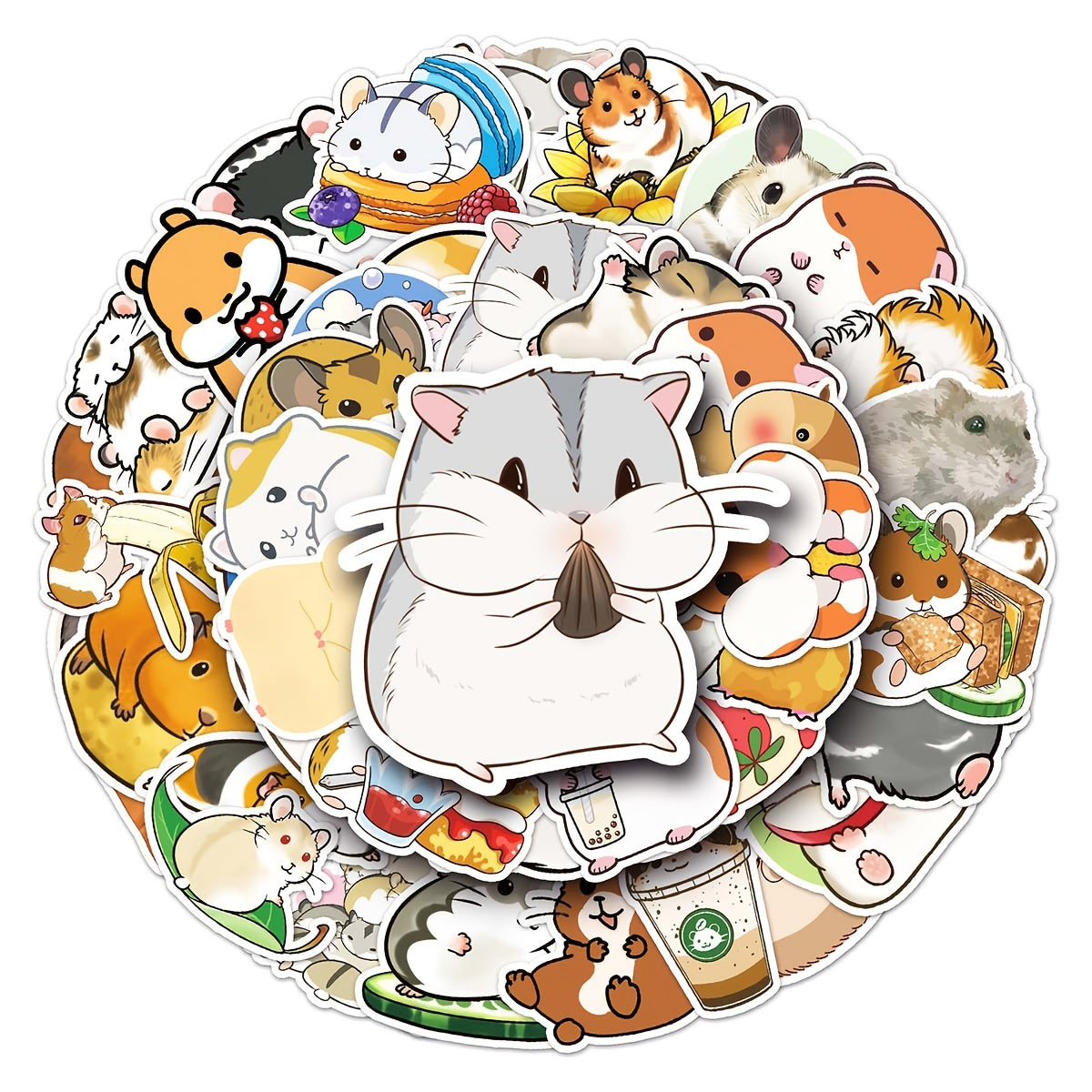 50pcs Cartoon Hamster Animal Stickers Waterproof for Laptop Car Refrigerator