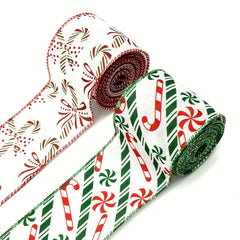 Christmas Candy Peppermint Wired Edge Ribbon Burlap Ribbon DIY Craft