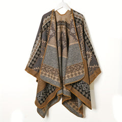 Boho Vintage Cashmere Plaid Jacquard Large Shawl Windproof Cape Scarf