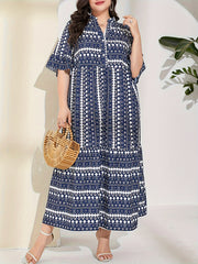 Colorblock Geometric Bell Sleeve Maxi Dress