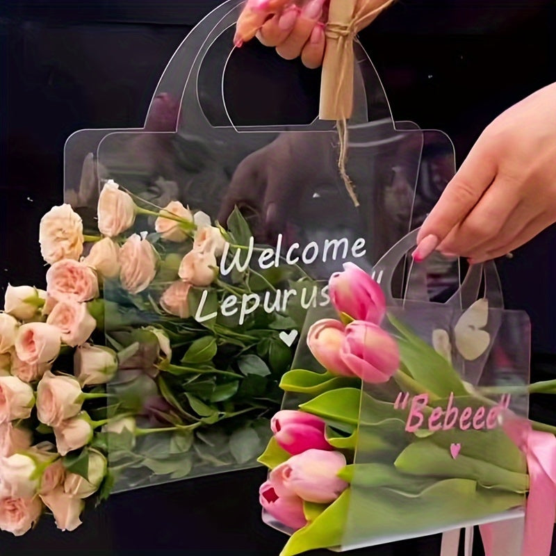 Transparent PET Double Film Handbag Bouquet Gift Bag Flower Packaging
