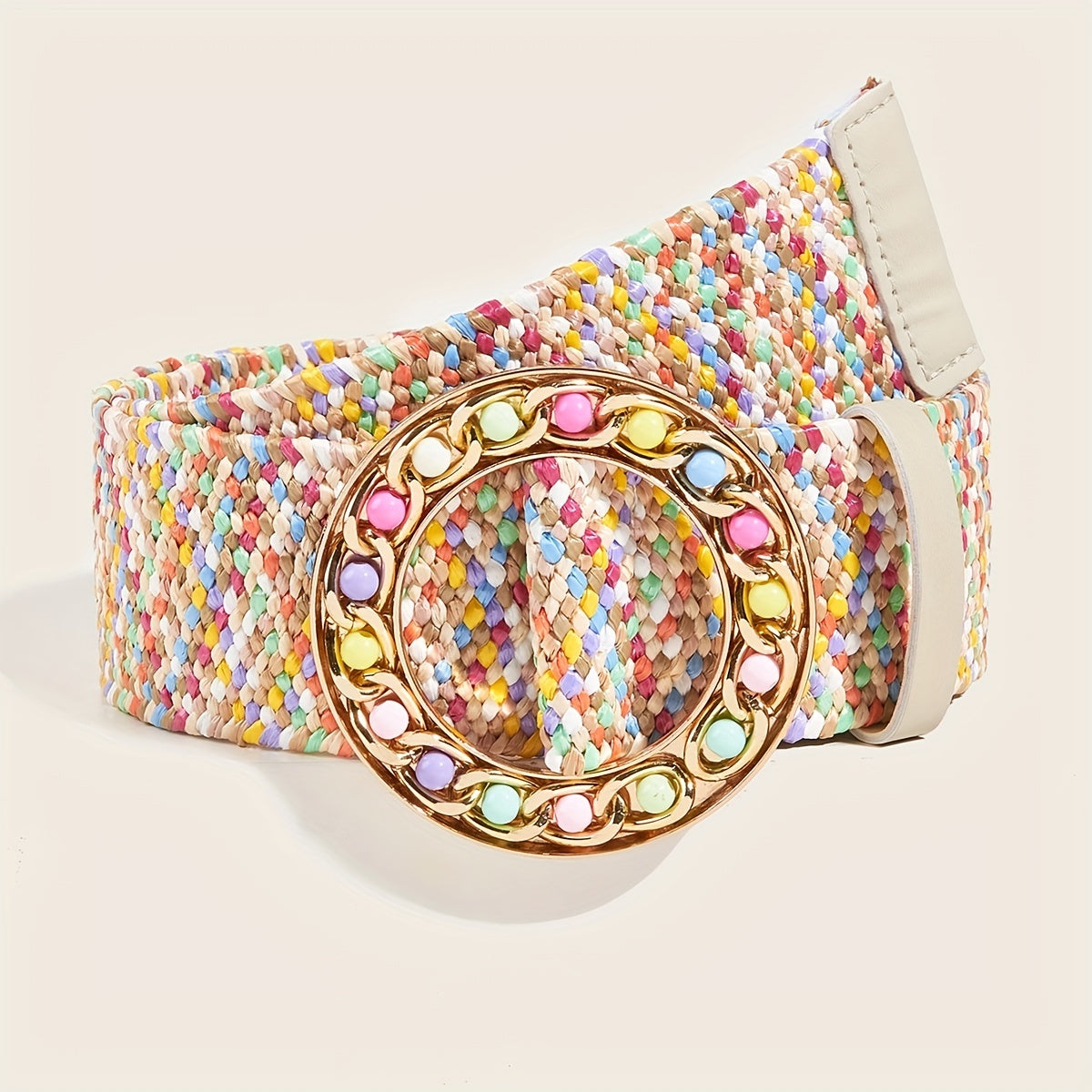 Boho Candy Straw Belt Hollow Out Buckle Elastic Waistband