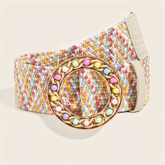 Boho Candy Straw Belt Hollow Out Buckle Elastic Waistband