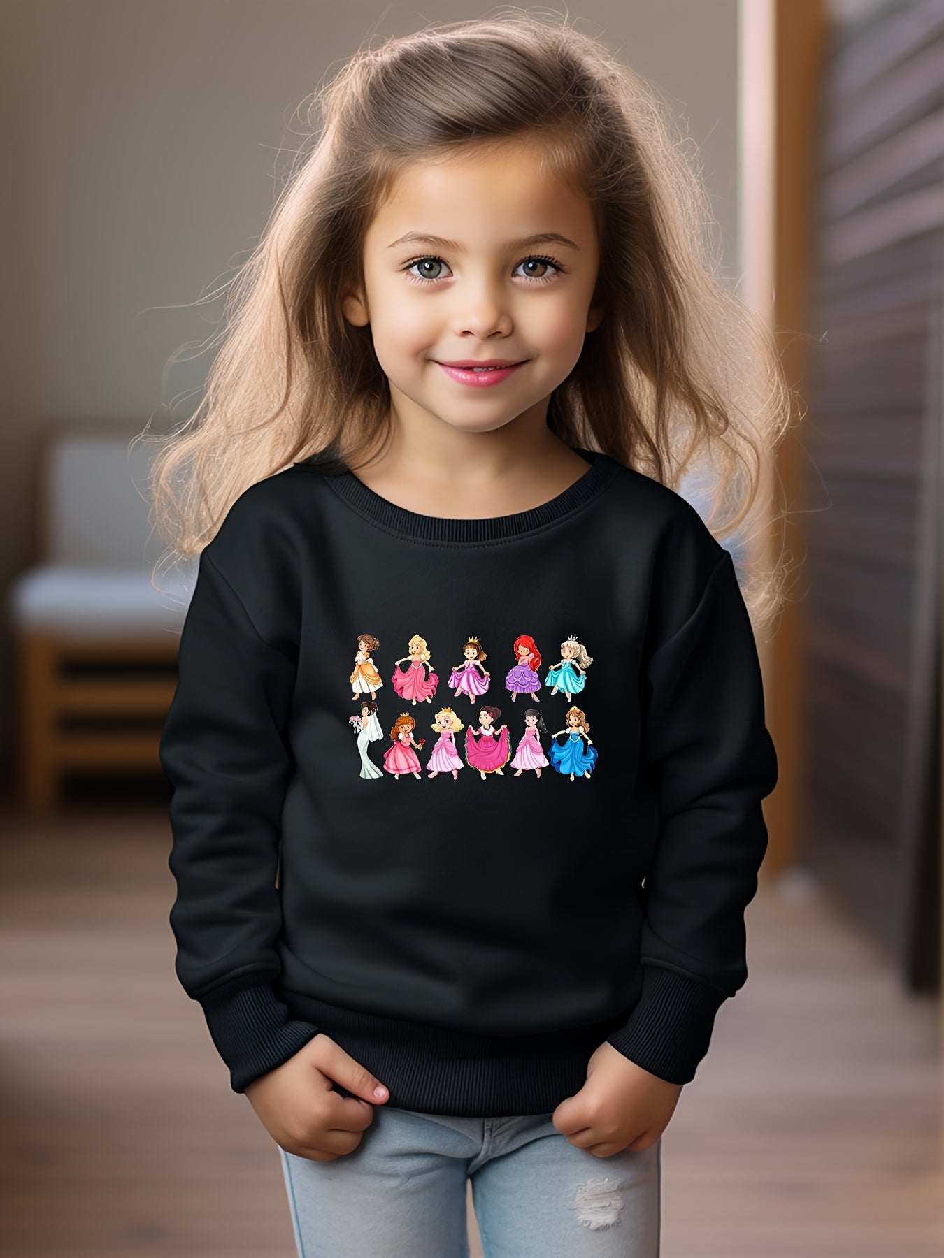 OERYUI Cartoon Princesses Print Pullover Top Kids Clothes Spring Fall