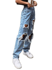 Ripped Distressed Boyfriend Jeans Slash Pockets
