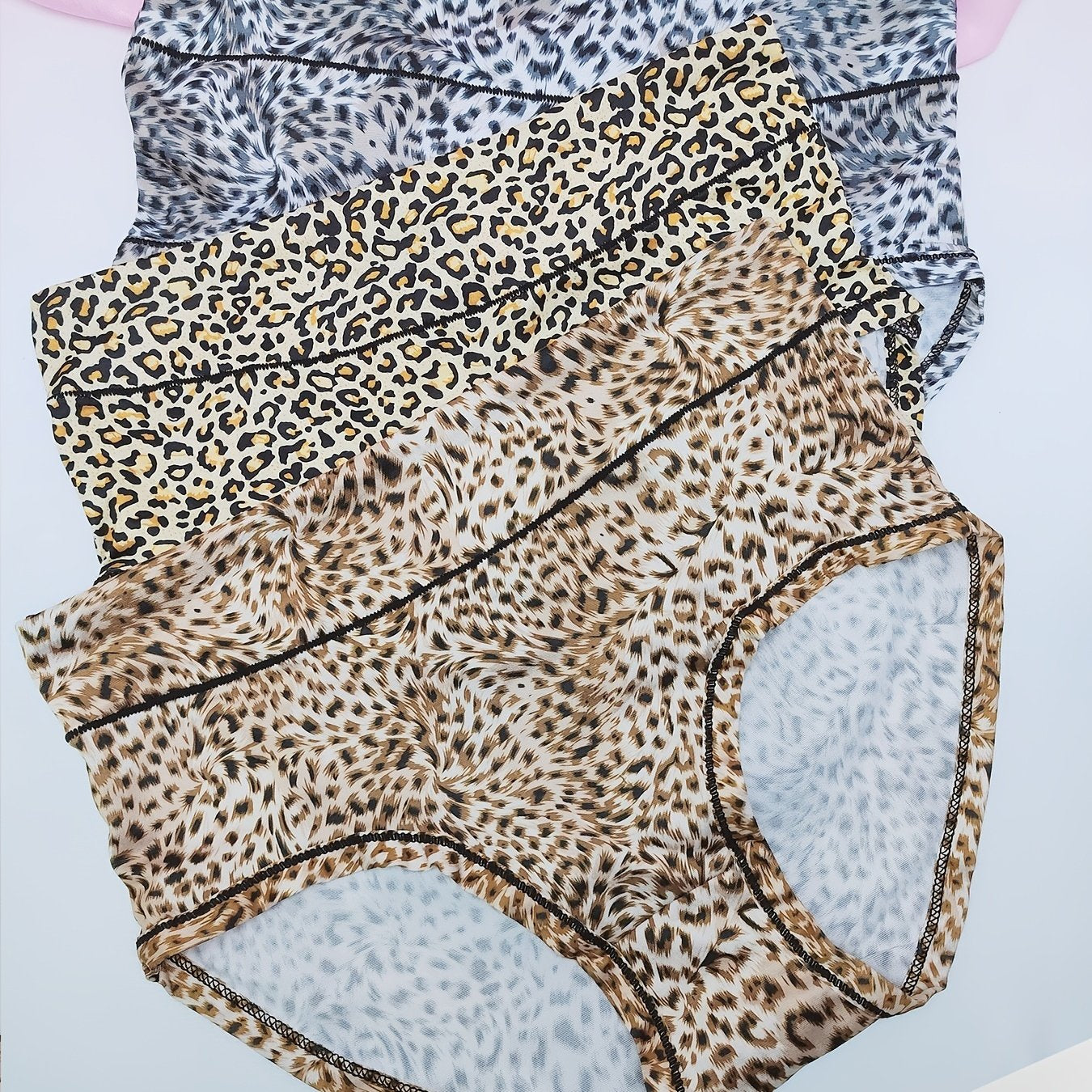 3pcs Leopard Print Briefs High Waist Tummy Control Intimates Panties