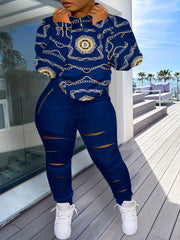 Chain Print Top & Ripped Leggings Set