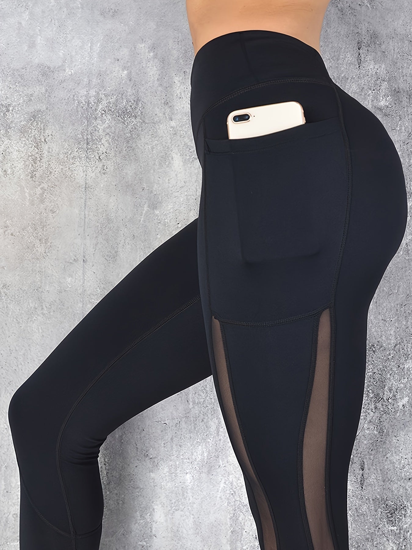 Mesh Contrast Yoga Leggings with Pocket