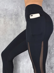 Mesh Contrast Yoga Leggings with Pocket