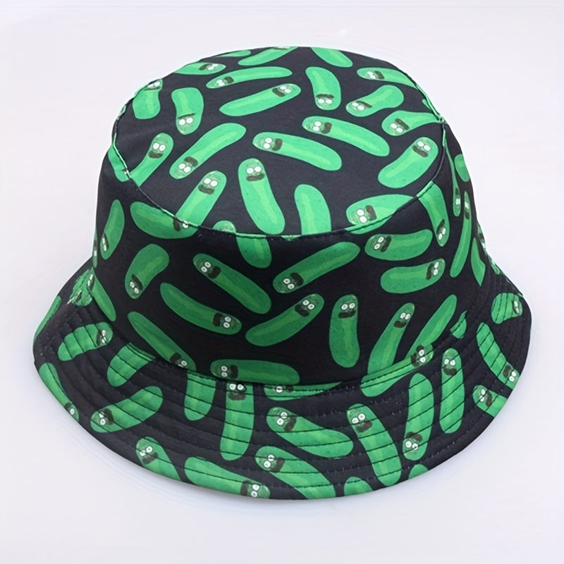 Unisex Cucumber Print Reversible Sunshade Bucket Hat for Travel
