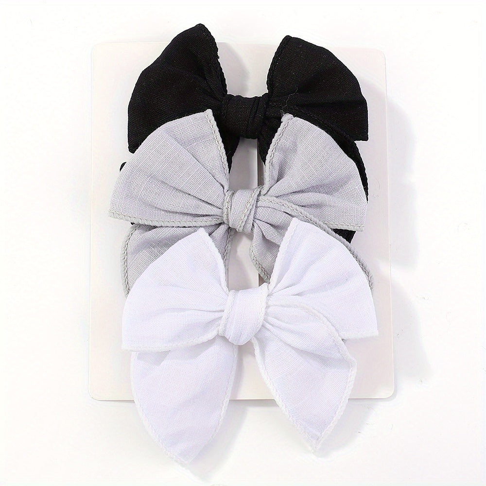 3pcs Plain Bow Hair Clips Set for Baby Girls