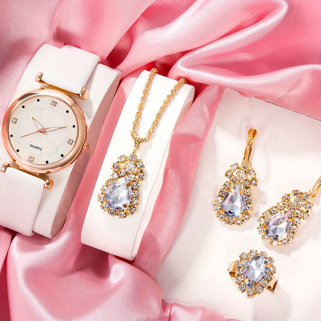 5pcs Junior High School Students Digital Leather Quartz Wrist Watch Set