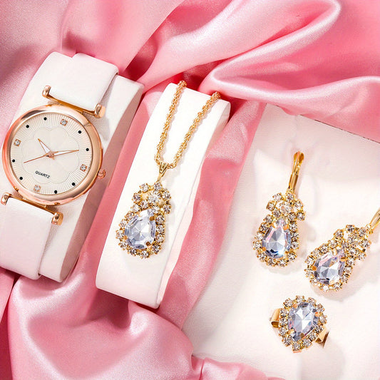 5pcs Junior High School Students Digital Leather Quartz Wrist Watch Set