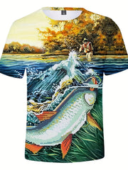 Men's Mosaic Fish Graphic T shirt 3D Print Crew Neck Tee for Summer