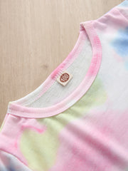 2pcs Toddler Girls Pink Tie Dye Print Long Sleeve Pants