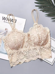 Floral Lace Wireless Bra with Scallop Trim Straps