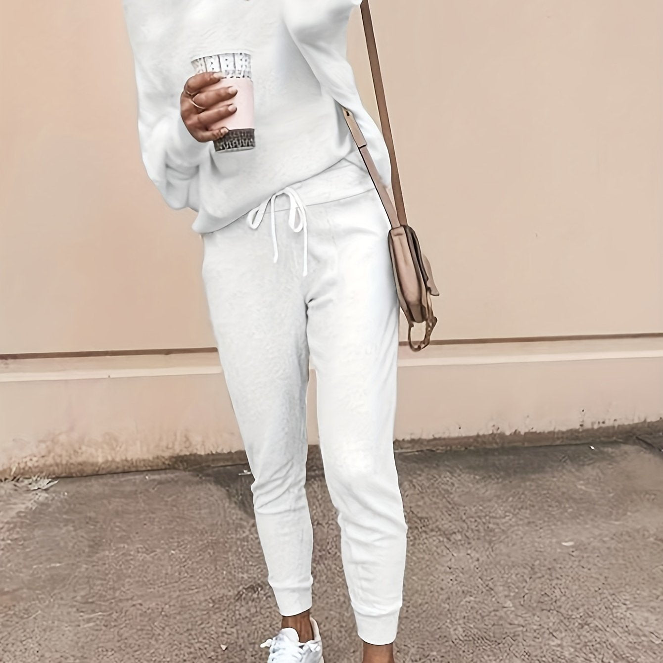 Solid Long Sleeve V Neck Top & Joggers Two Piece Set